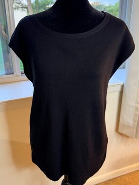 Talbots sleeveless black knit top basic capsule wardrobe preppy classic Large EC